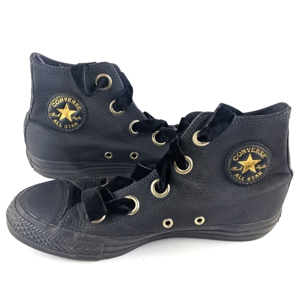 Chuck Taylor All Star Big Eyelets Leather High Top Sneaker Women's 6 Black - Picture 3 of 8